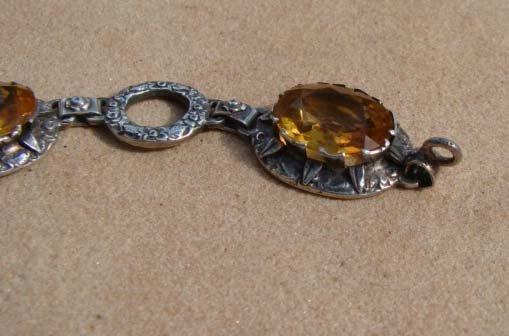 Signed 800 Silver Deco Era Bracelet Citrine Glass Stones Hallmarks Signed 800 Silver Deco Era Bracelet Citrine Glass Stones Hallmarks