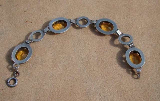 Signed 800 Silver Deco Era Bracelet Citrine Glass Stones Hallmarks Signed 800 Silver Deco Era Bracelet Citrine Glass Stones Hallmarks