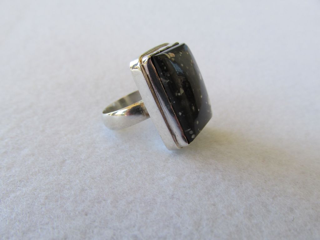 Sterling Black and White Jasper Stone Ring Sterling Black and White Jasper Stone Ring
