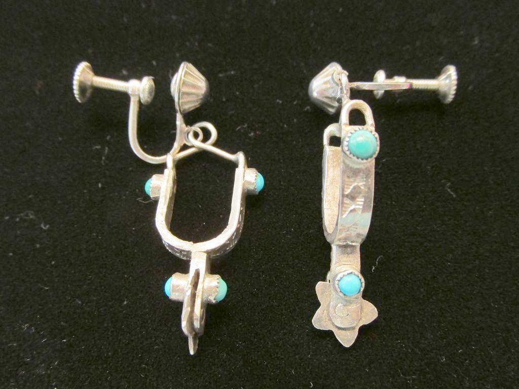 Vintage Signed Sterling Spur Earrings With Turquoise Accents Vintage Signed Sterling Spur Earrings With Turquoise Accents
