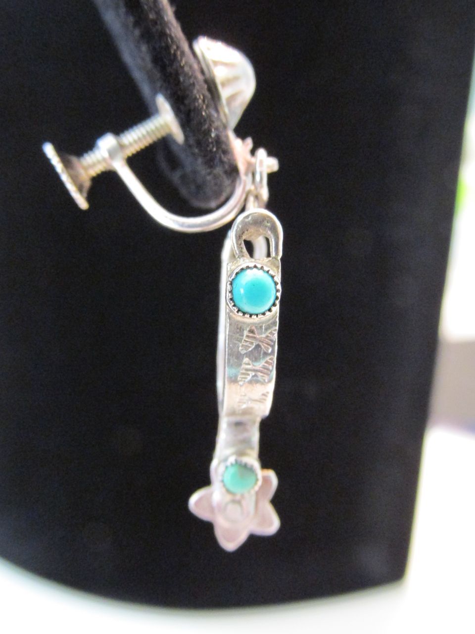 Vintage Signed Sterling Spur Earrings With Turquoise Accents Vintage Signed Sterling Spur Earrings With Turquoise Accents