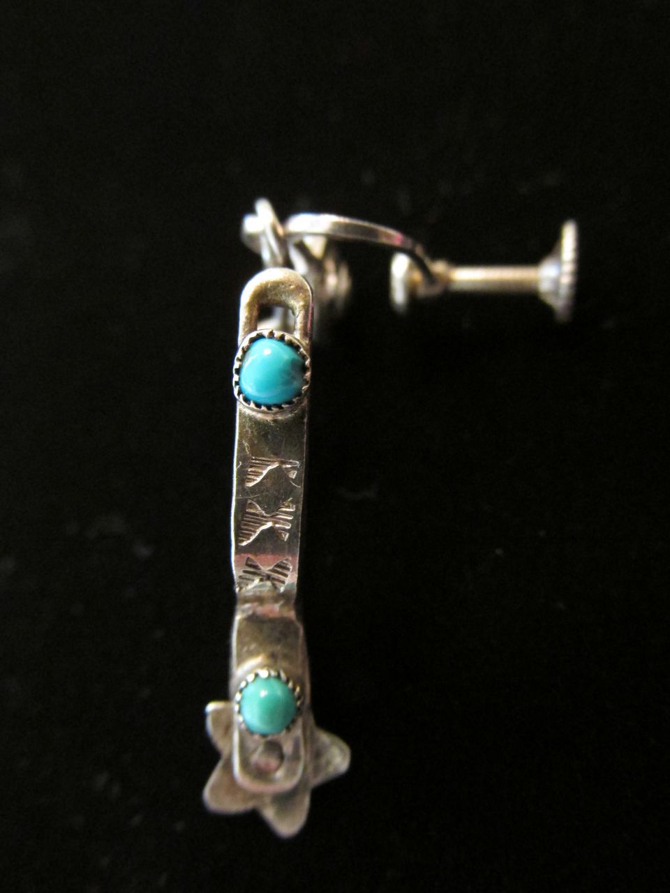 Vintage Signed Sterling Spur Earrings With Turquoise Accents Vintage Signed Sterling Spur Earrings With Turquoise Accents