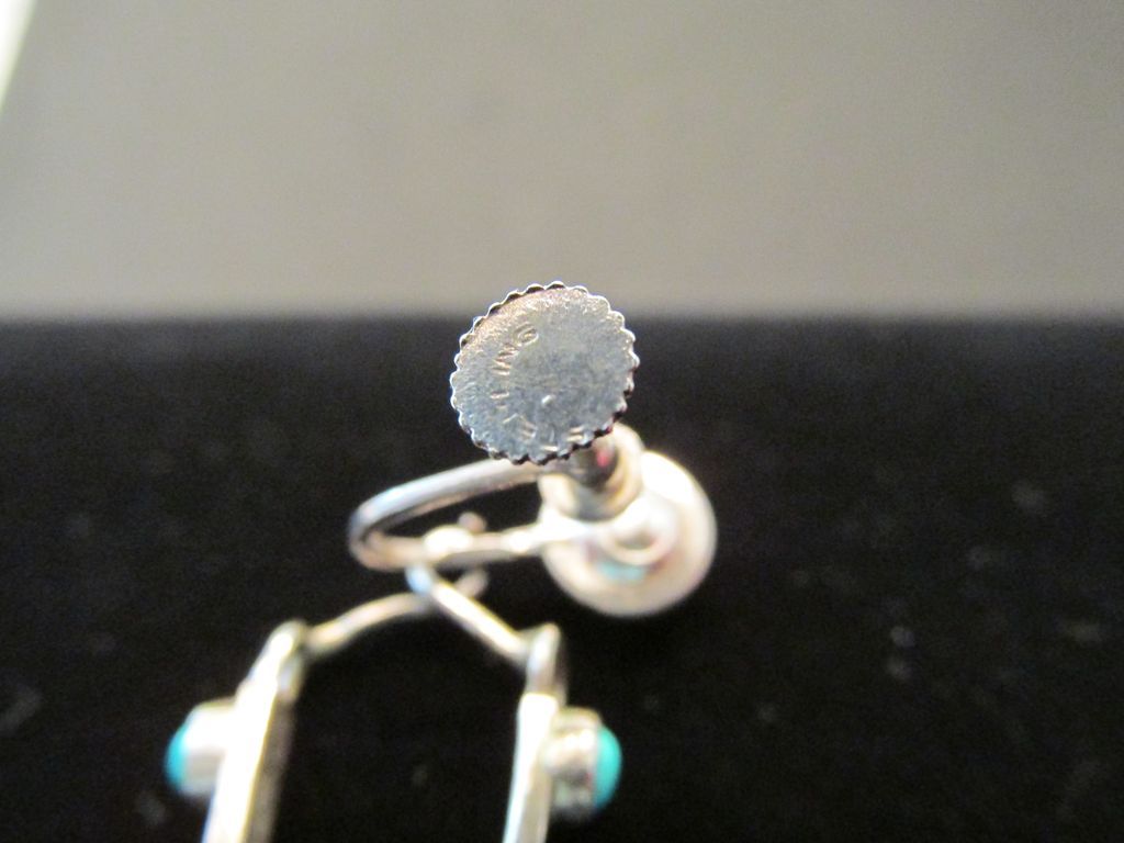 Vintage Signed Sterling Spur Earrings With Turquoise Accents Vintage Signed Sterling Spur Earrings With Turquoise Accents