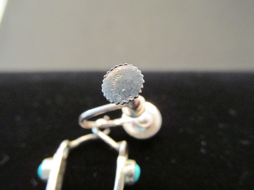 Vintage Signed Sterling Spur Earrings With Turquoise Accents Vintage Signed Sterling Spur Earrings With Turquoise Accents