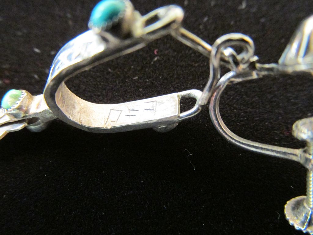 Vintage Signed Sterling Spur Earrings With Turquoise Accents Vintage Signed Sterling Spur Earrings With Turquoise Accents