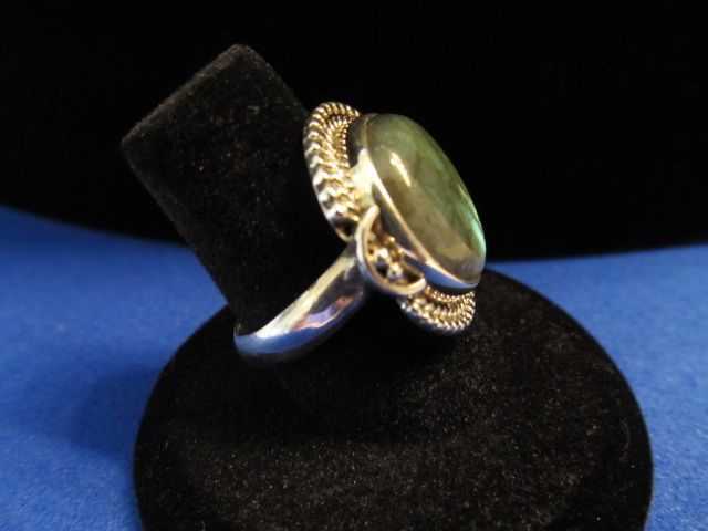 Large Sterling Cabochon Labradorite Ring Large Sterling Cabochon Labradorite Ring