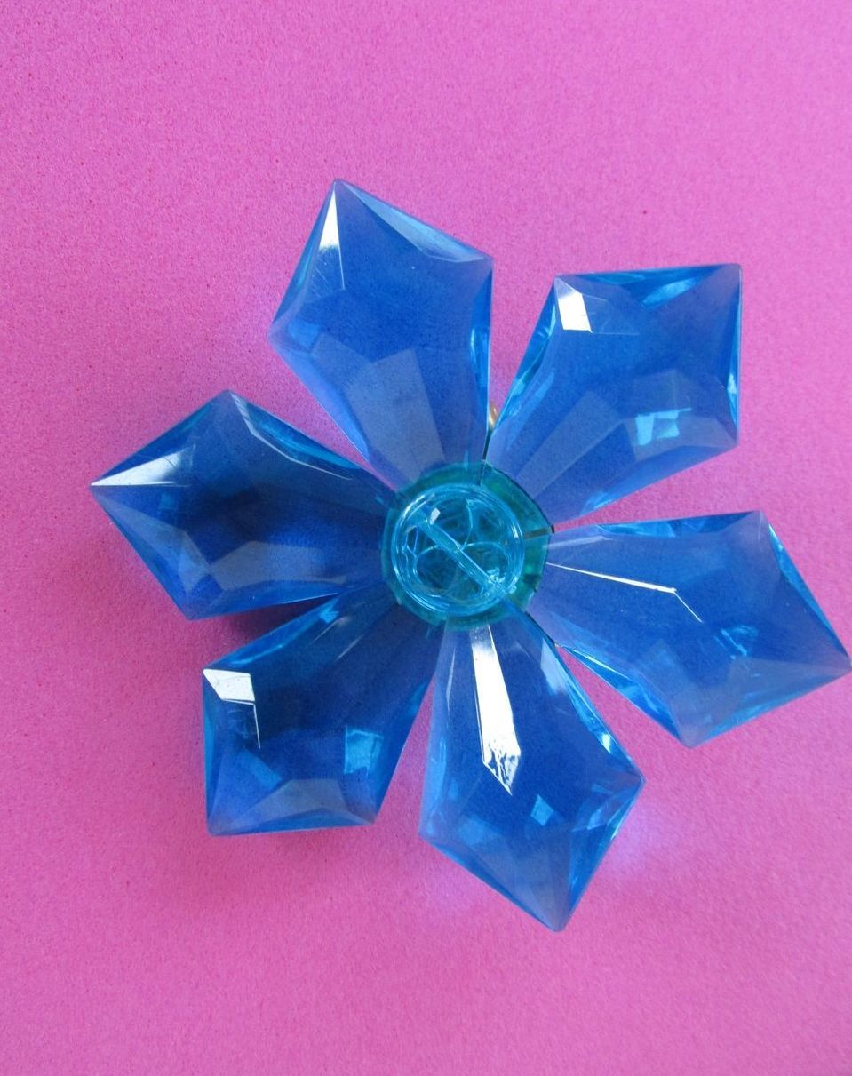 West Germany Blue Plastic Flower Brooch Pin West Germany Blue Plastic Flower Brooch Pin
