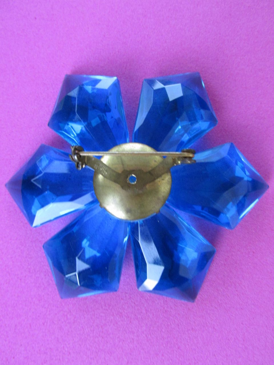 West Germany Blue Plastic Flower Brooch Pin West Germany Blue Plastic Flower Brooch Pin