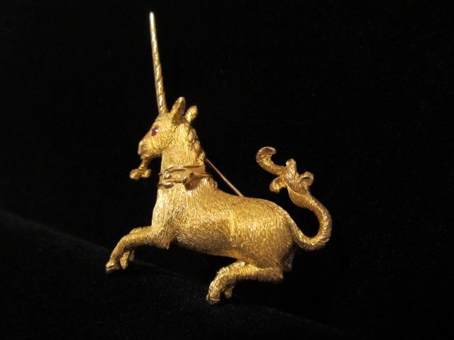 *On Hold For Nadia* Signed 18K Yellow Gold Unicorn 13.60 grams Vintage Brooch Pin With Ruby *On Hold For Nadia* Signed 18K Yellow Gold Unicorn 13.60 grams Vintage Brooch Pin With Ruby