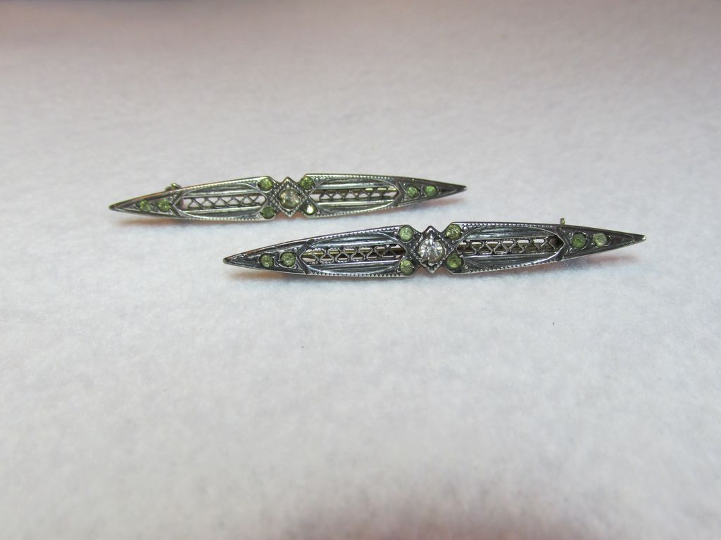 Exquisite Pair of Sterling Edwardian To Deco Era Bar Pins Brooch Exquisite Pair of Sterling Edwardian To Deco Era Bar Pins Brooch