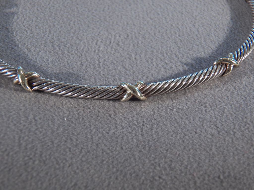 Vintage Sterling Silver 14 K Yellow Gold Authentic David Yurman Cable "x" Design Necklace Choker Bag Card Vintage Sterling Silver 14 K Yellow Gold Authentic David Yurman Cable "x" Design Necklace Choker Bag Card