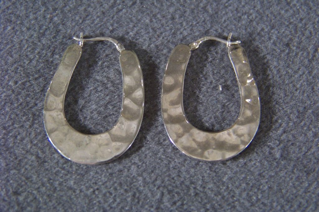 Vintage Sterling Silver Bold Pounded Hoop Pierced Earrings Vintage Sterling Silver Bold Pounded Hoop Pierced Earrings