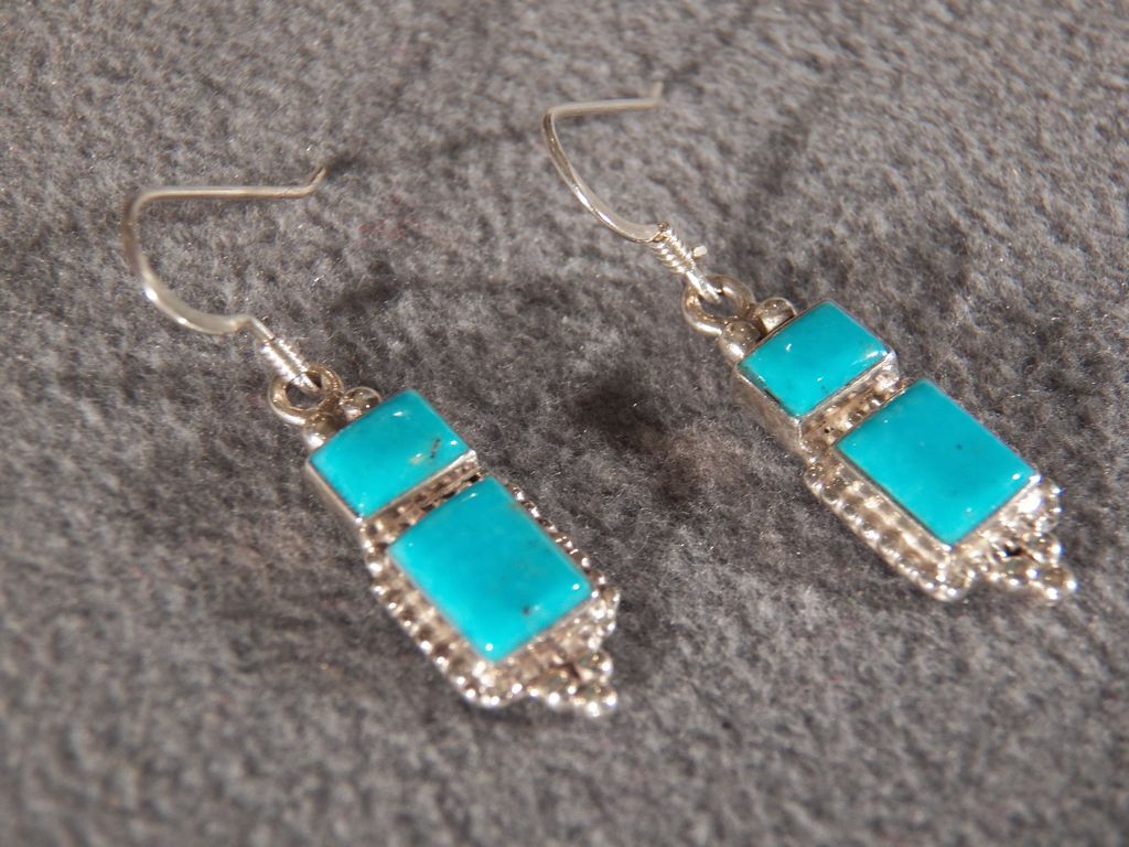 Vintage Sterling Silver Euro wire Earrings with Genuine Turquoise Vintage Sterling Silver Euro wire Earrings with Genuine Turquoise