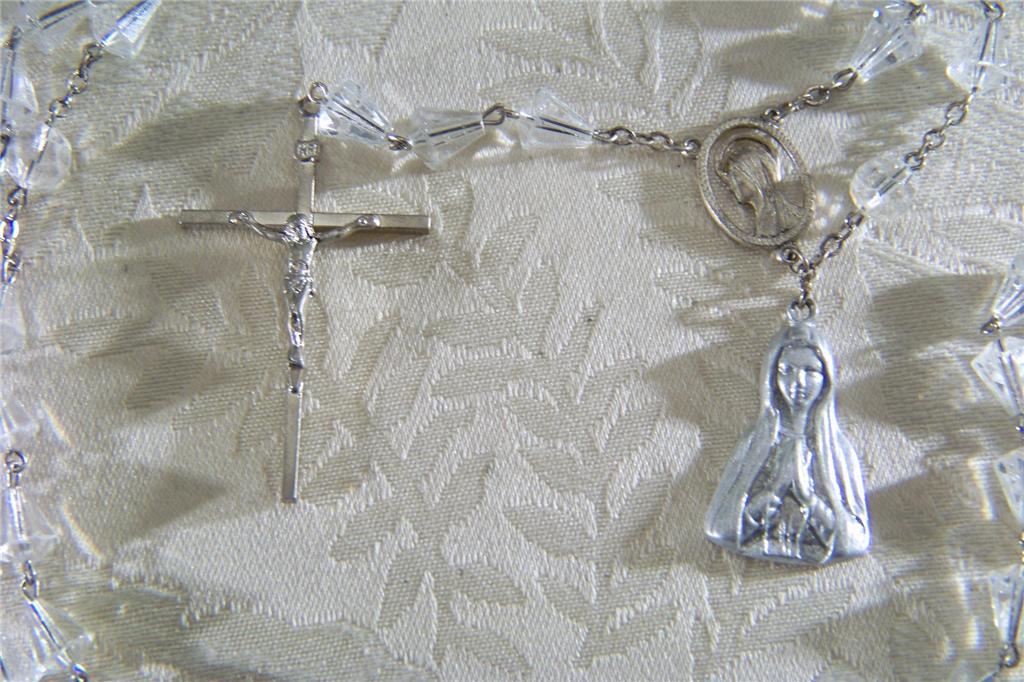 Vintage Silver Tone Glass Bead Fancy Rosary Cross Vintage Silver Tone Glass Bead Fancy Rosary Cross