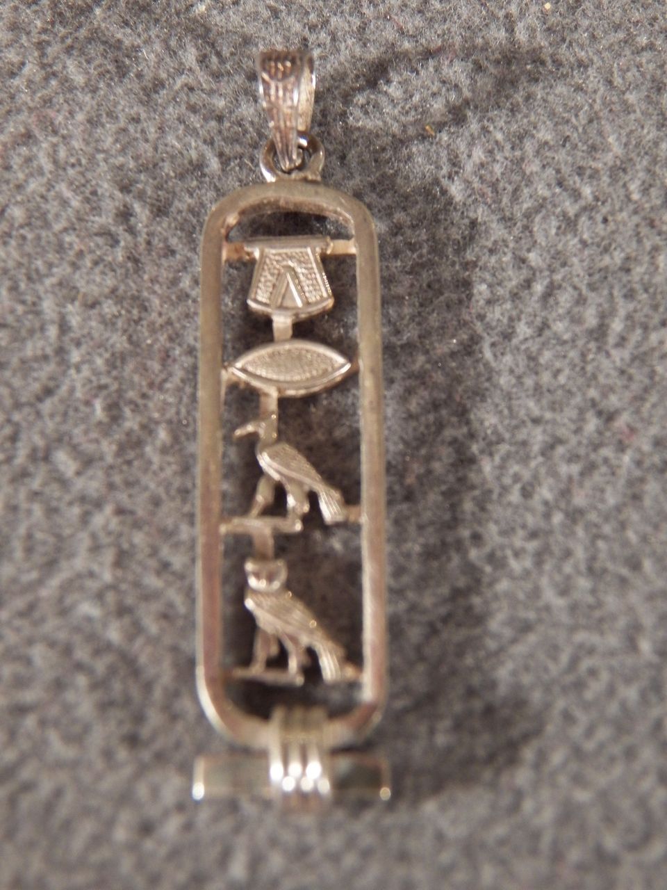 Vintage Egyptian Sterling Silver Cartouche Hieroglyphic Design Pendant Charm Vintage Egyptian Sterling Silver Cartouche Hieroglyphic Design Pendant Charm