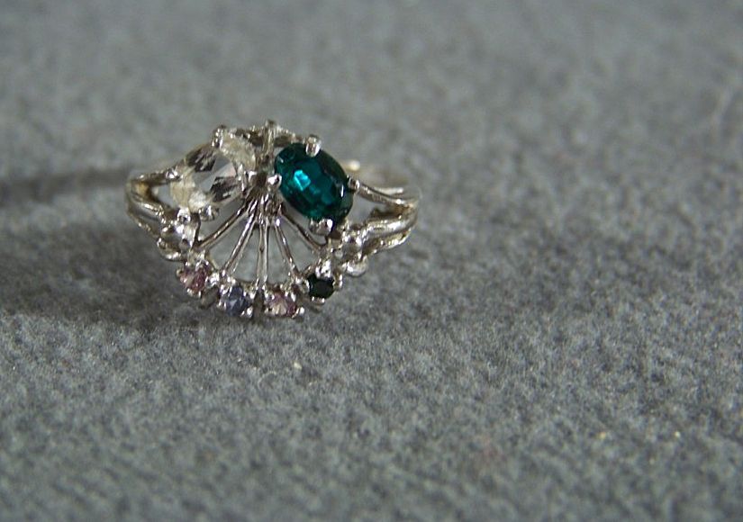 Vintage 10K White Gold Multi-Gem Stone Modern Big Ring, Size 7 1/2 Vintage 10K White Gold Multi-Gem Stone Modern Big Ring, Size 7 1/2