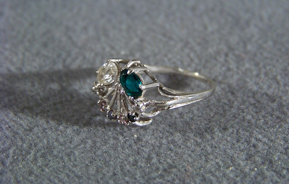 Vintage 10K White Gold Multi-Gem Stone Modern Big Ring, Size 7 1/2 Vintage 10K White Gold Multi-Gem Stone Modern Big Ring, Size 7 1/2