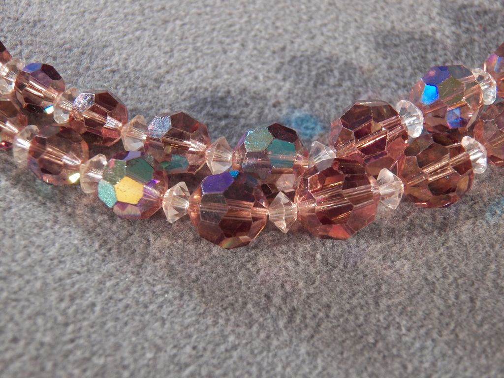 Vintage 2 Strand Shades Amber Glass Aurora Borealis Glass Bead Necklace Vintage 2 Strand Shades Amber Glass Aurora Borealis Glass Bead Necklace