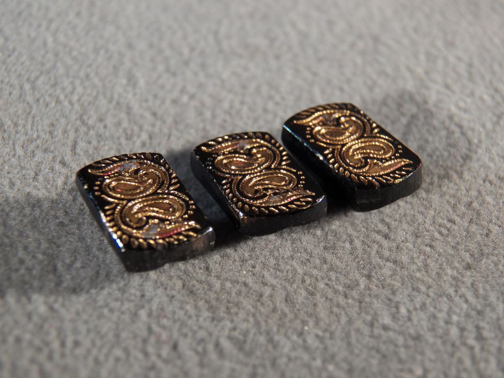 Vintage Set 3 Rectangle Fancy Etched Carved Gold Gild Painted Buttons Vintage Set 3 Rectangle Fancy Etched Carved Gold Gild Painted Buttons