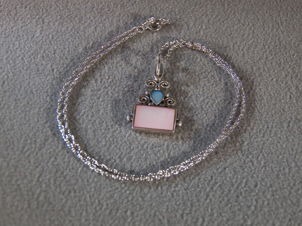 Vintage Sterling Silver Rectangle Pear Mother Of Pearl Fancy Scrolled Filigree Design Bold Pendant Charm Lavaliere Necklace Chain Vintage Sterling Silver Rectangle Pear Mother Of Pearl Fancy Scrolled Filigree Design Bold Pendant Charm Lavaliere Necklace Chain