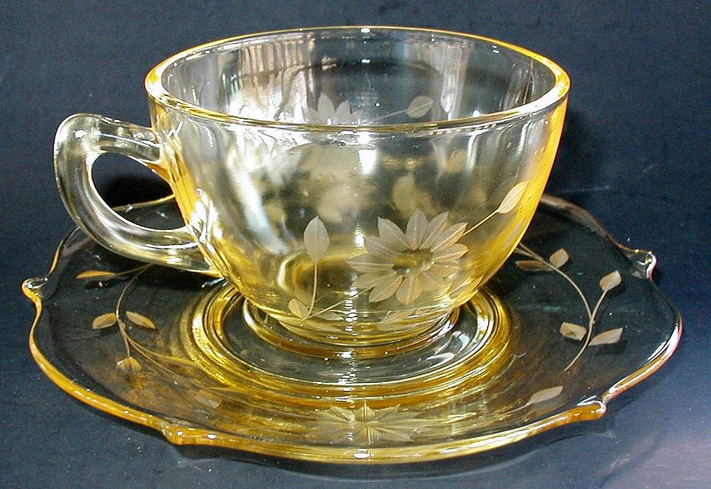 Lancaster Jubilee Yellow Cup and Saucer Depression Lancaster Jubilee Yellow Cup and Saucer Depression