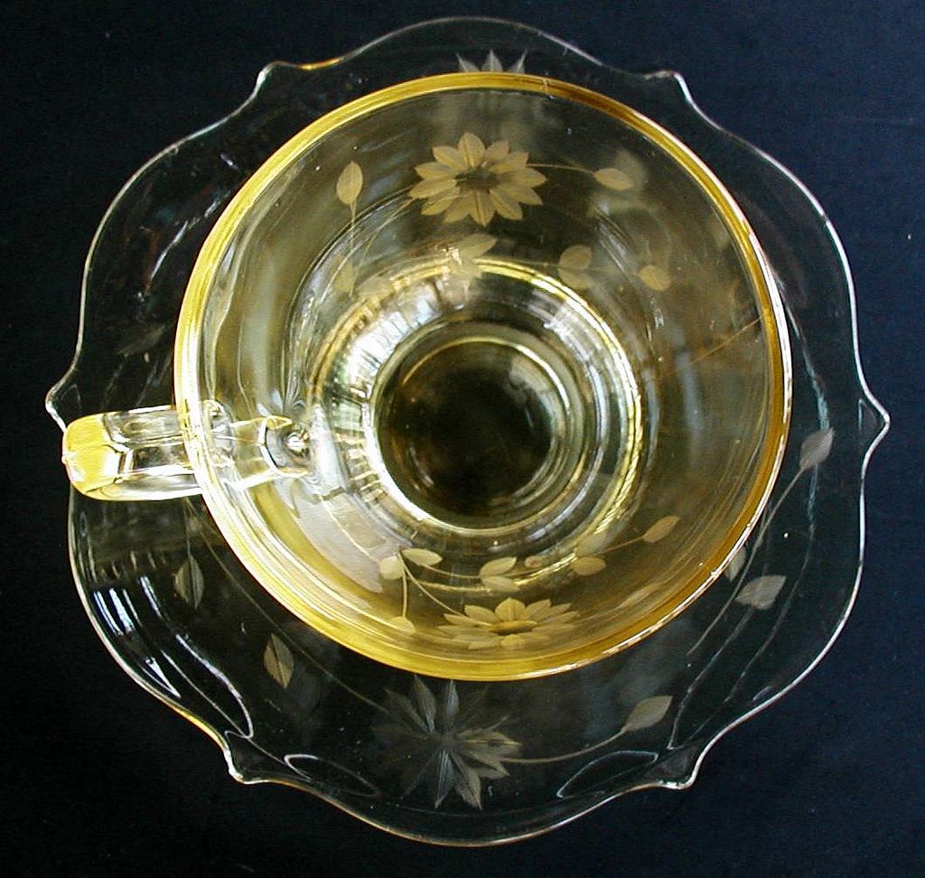 Lancaster Jubilee Yellow Cup and Saucer Depression Lancaster Jubilee Yellow Cup and Saucer Depression