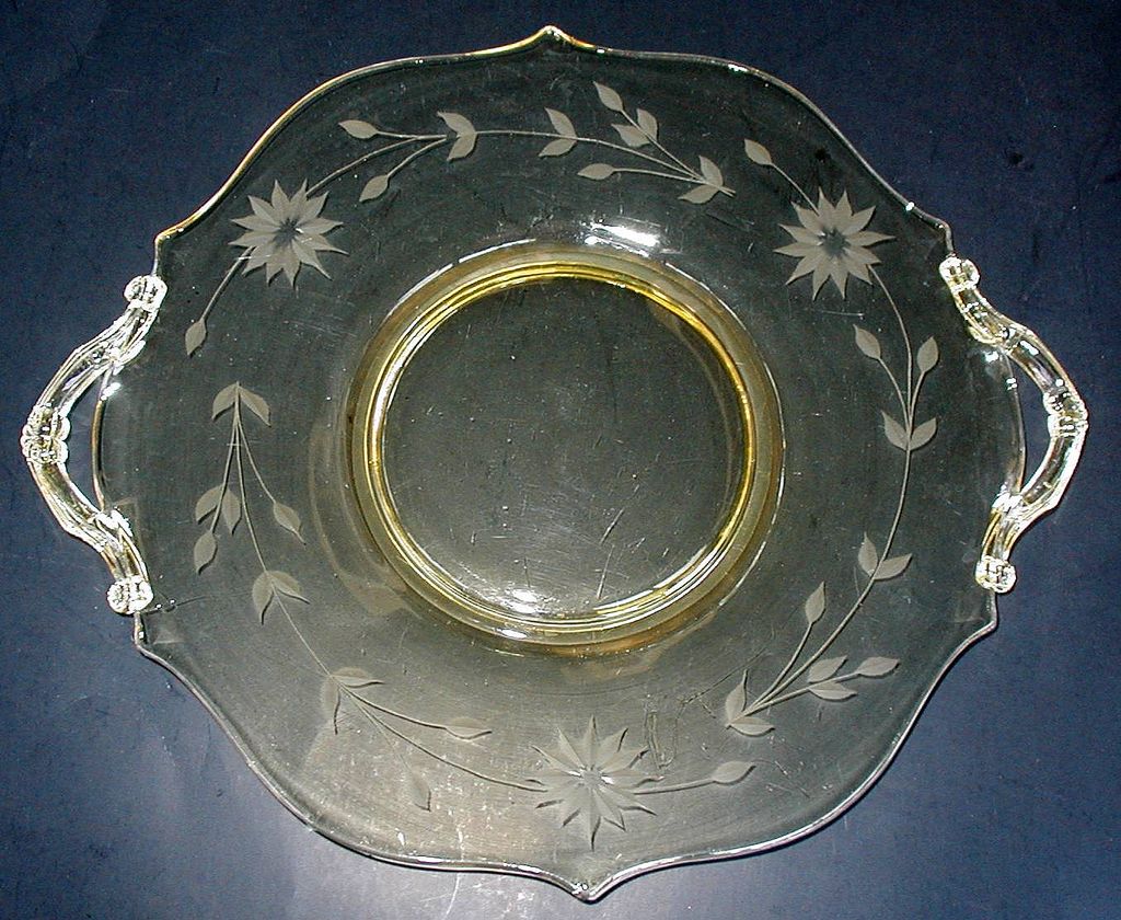 Lancaster Jubilee Plate Glass Depression Sandwich Yellow Lancaster Jubilee Plate Glass Depression Sandwich Yellow