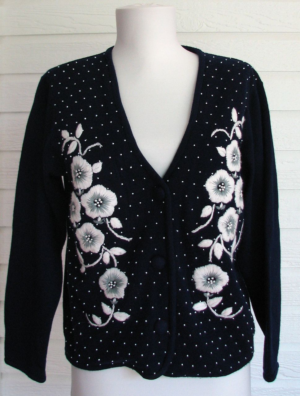 Sweater Cardigan Beaded Embroidered Blue Ron Cuan Sweater Cardigan Beaded Embroidered Blue Ron Cuan