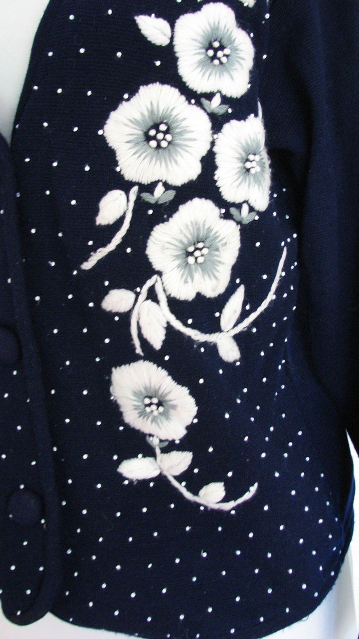 Sweater Cardigan Beaded Embroidered Blue Ron Cuan Sweater Cardigan Beaded Embroidered Blue Ron Cuan
