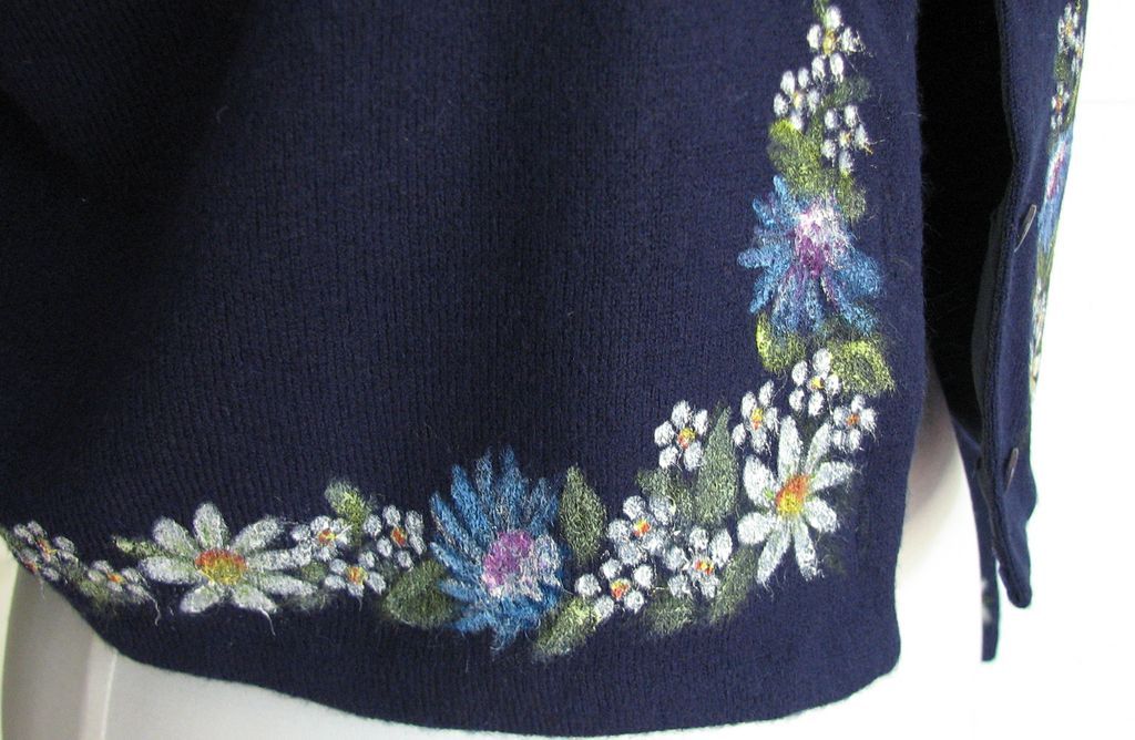 1960s Cardigan Sweater Talbott Set Handpainted Flowers 1960s Cardigan Sweater Talbott Set Handpainted Flowers
