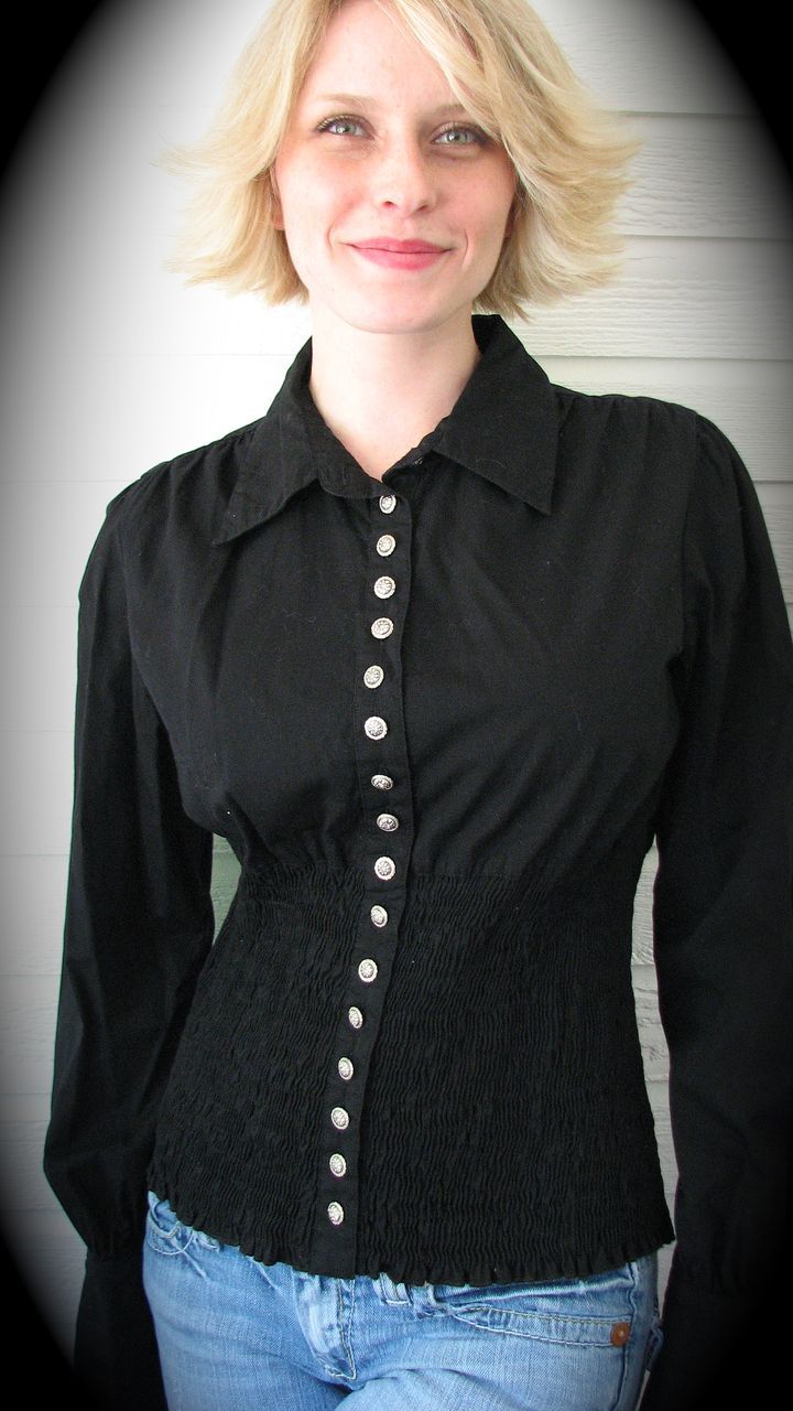Pierre Cardin Blouse Poet Smocked Black Romantic Pierre Cardin Blouse Poet Smocked Black Romantic