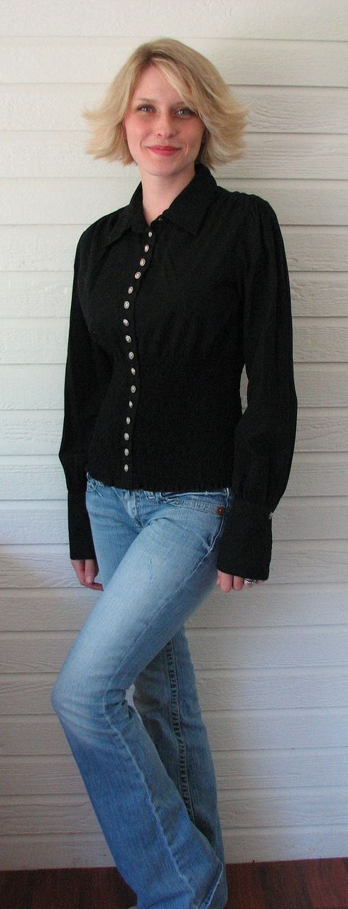 Pierre Cardin Blouse Poet Smocked Black Romantic Pierre Cardin Blouse Poet Smocked Black Romantic
