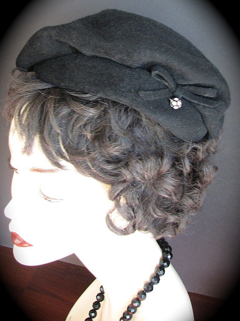 Hat Neumann Endler Fairfield Felt Black Rhinestones Beret Hat Neumann Endler Fairfield Felt Black Rhinestones Beret