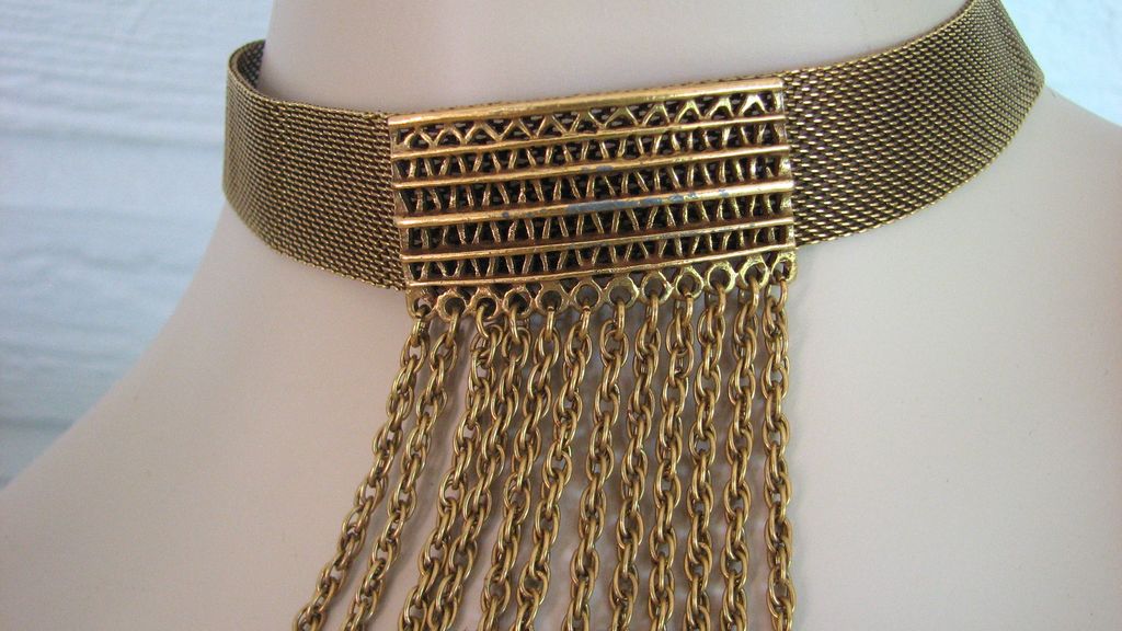 Choker Goldette Waterfall Necklace Mesh Crystal Drops Choker Goldette Waterfall Necklace Mesh Crystal Drops
