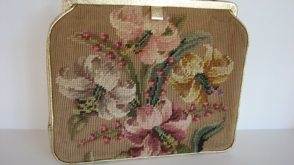 Purse Tapestry Lilies Large Gold Vinyl Kelly Purse Tapestry Lilies Large Gold Vinyl Kelly