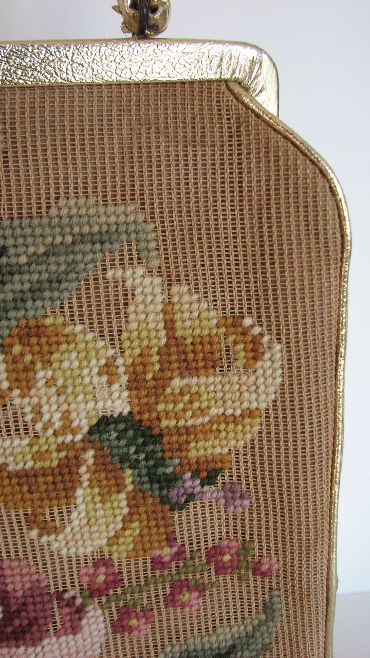Purse Tapestry Lilies Large Gold Vinyl Kelly Purse Tapestry Lilies Large Gold Vinyl Kelly