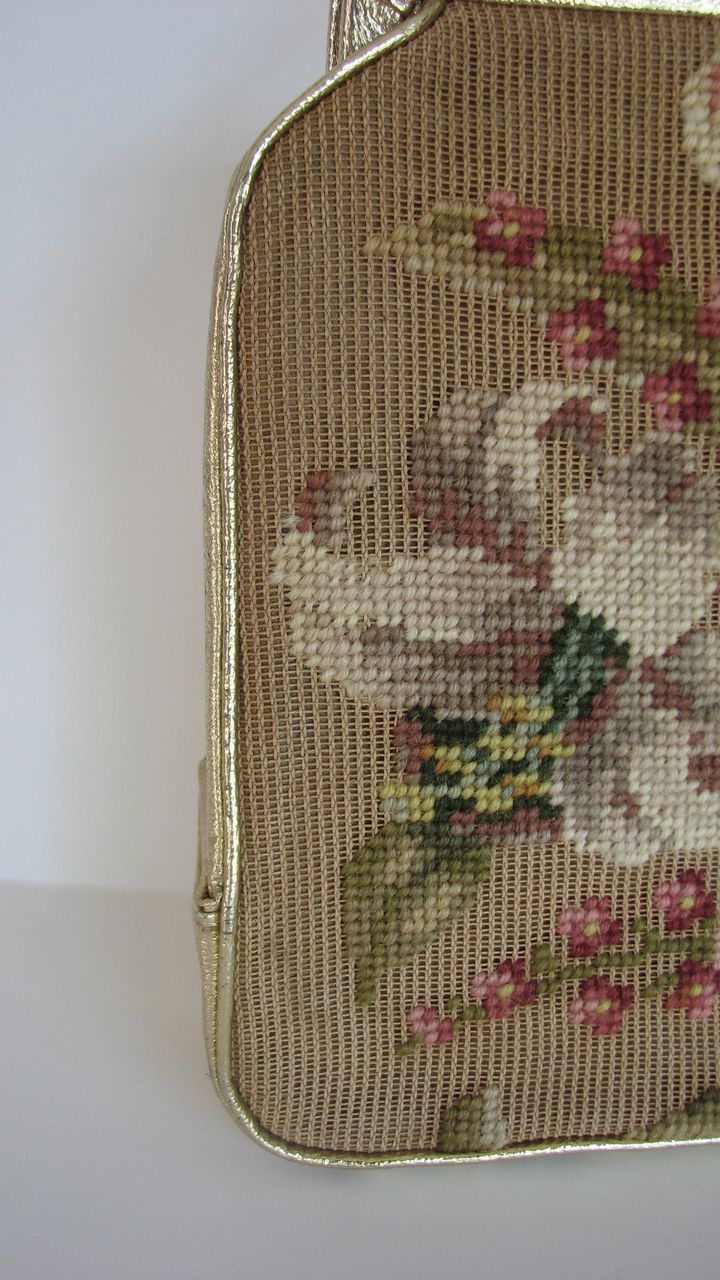 Purse Tapestry Lilies Large Gold Vinyl Kelly Purse Tapestry Lilies Large Gold Vinyl Kelly