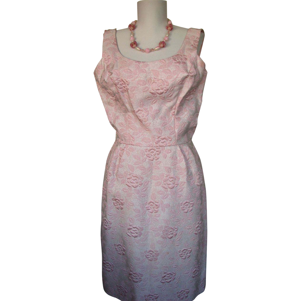 1960s Dress Brocade Wiggle Pink Metallic 1960s Dress Brocade Wiggle Pink Metallic