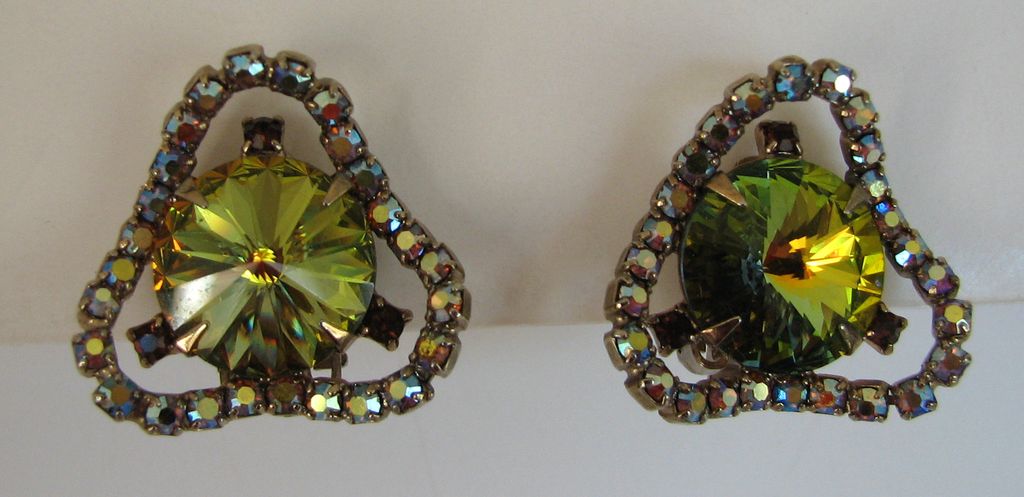 Earrings Rivoli Watermelon Clip Aurora Borealis Earrings Rivoli Watermelon Clip Aurora Borealis