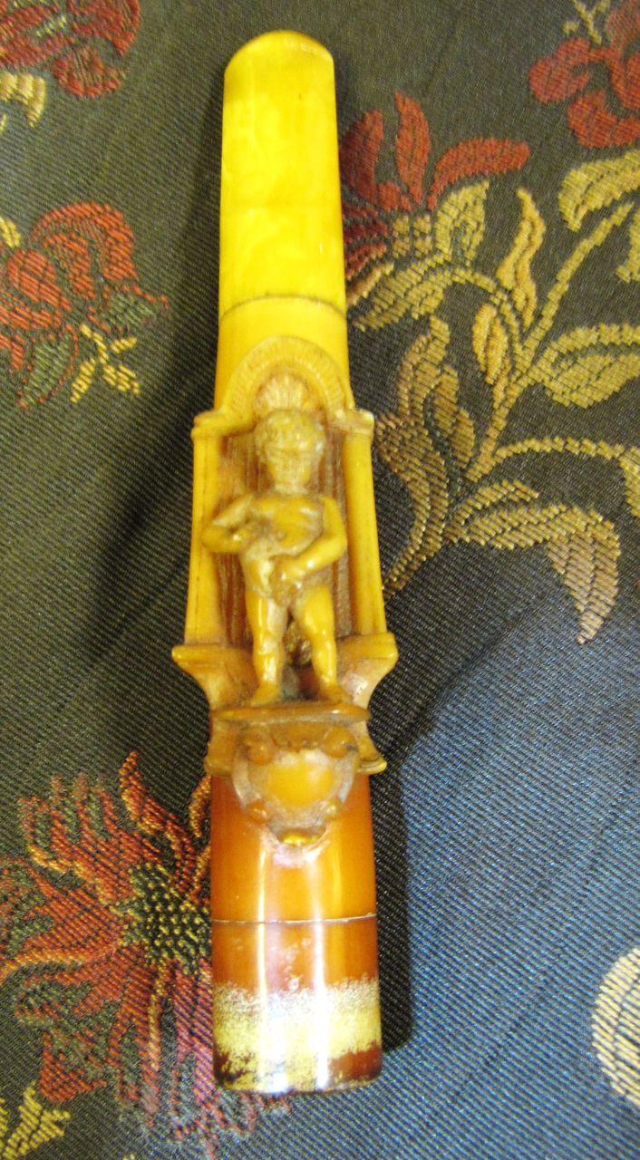 Antique German Carved Meershaum & Amber Cigar Holder with Case Antique German Carved Meershaum & Amber Cigar Holder with Case