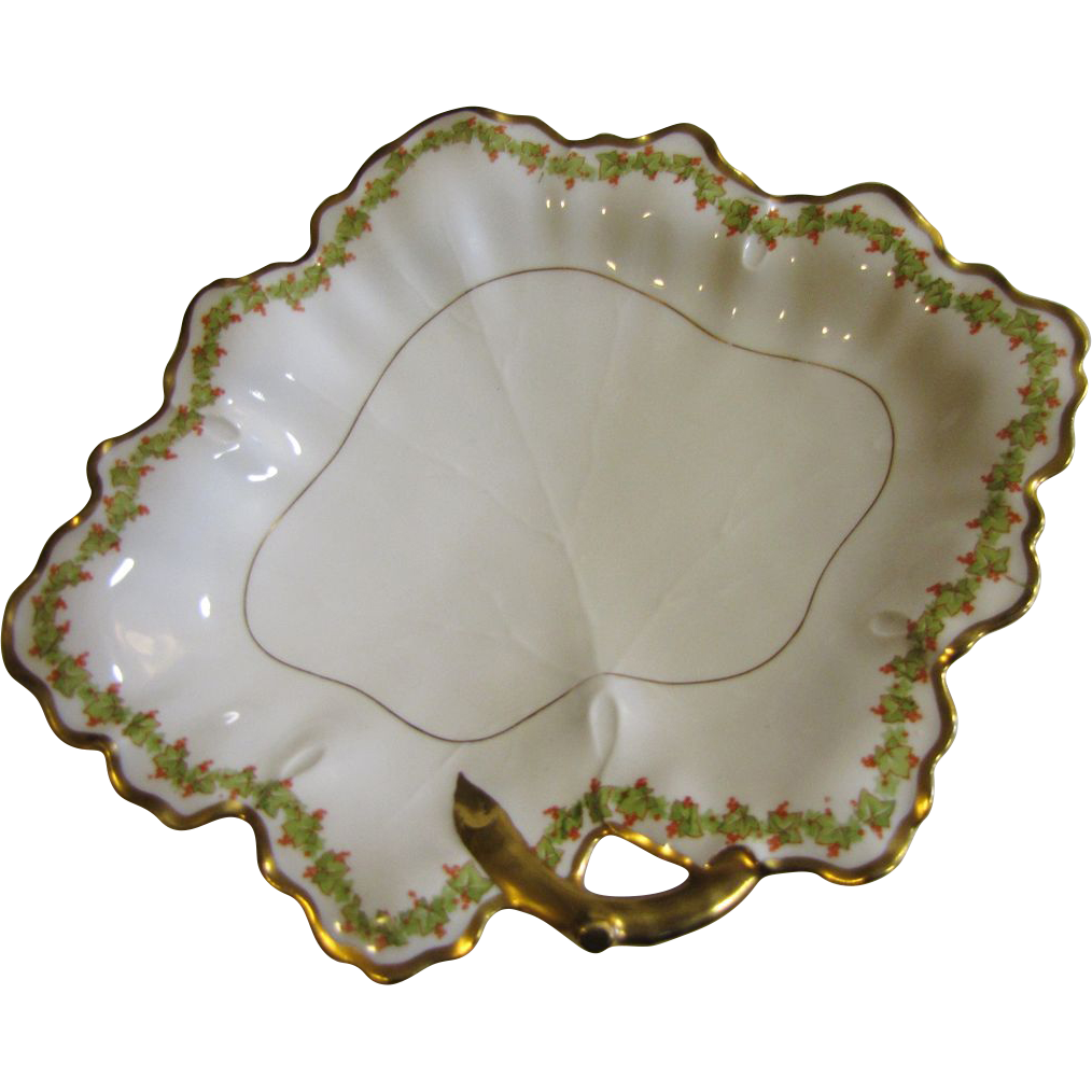 Lovely 1920's Limoges Elite Holly Decorated Gilt Christmas Server Lovely 1920's Limoges Elite Holly Decorated Gilt Christmas Server
