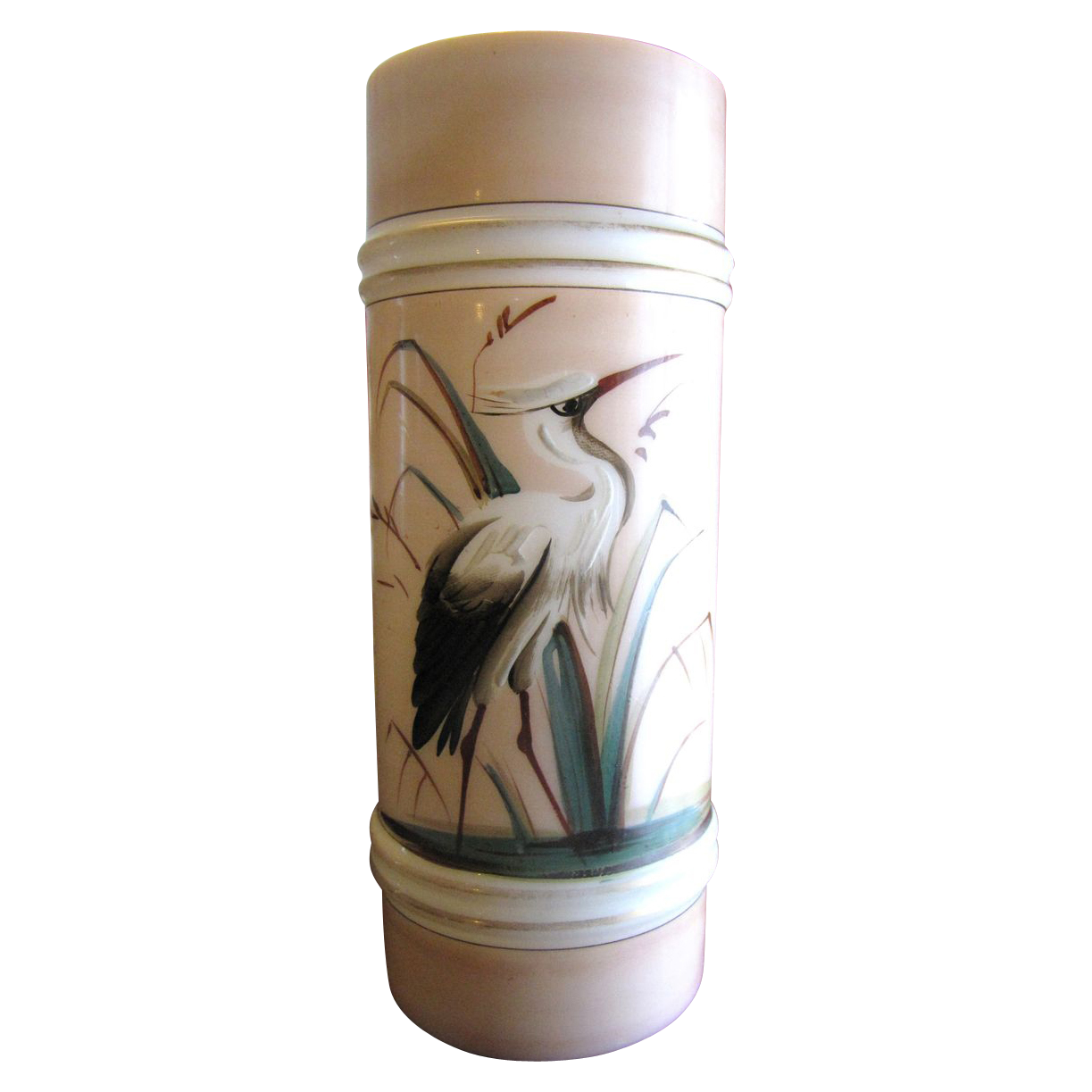 Mt. Washington Smith Brothers Egret Design Cylinder Vase circa 1880's Mt. Washington Smith Brothers Egret Design Cylinder Vase circa 1880's
