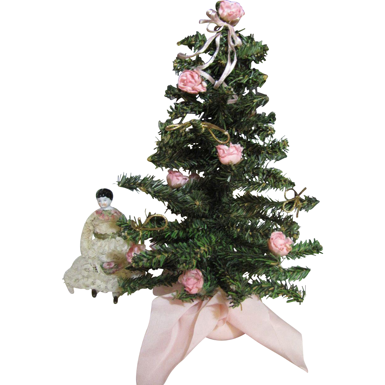 Darling Vintage Small Rose Decorated Doll Christmas Tree Darling Vintage Small Rose Decorated Doll Christmas Tree