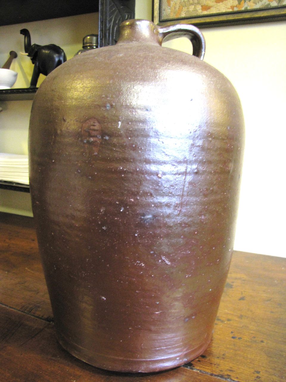 Large 3 Gal. Mid 19th Century Edgefield Pottery Jug Alkaline Glazed. Large 3 Gal. Mid 19th Century Edgefield Pottery Jug Alkaline Glazed.