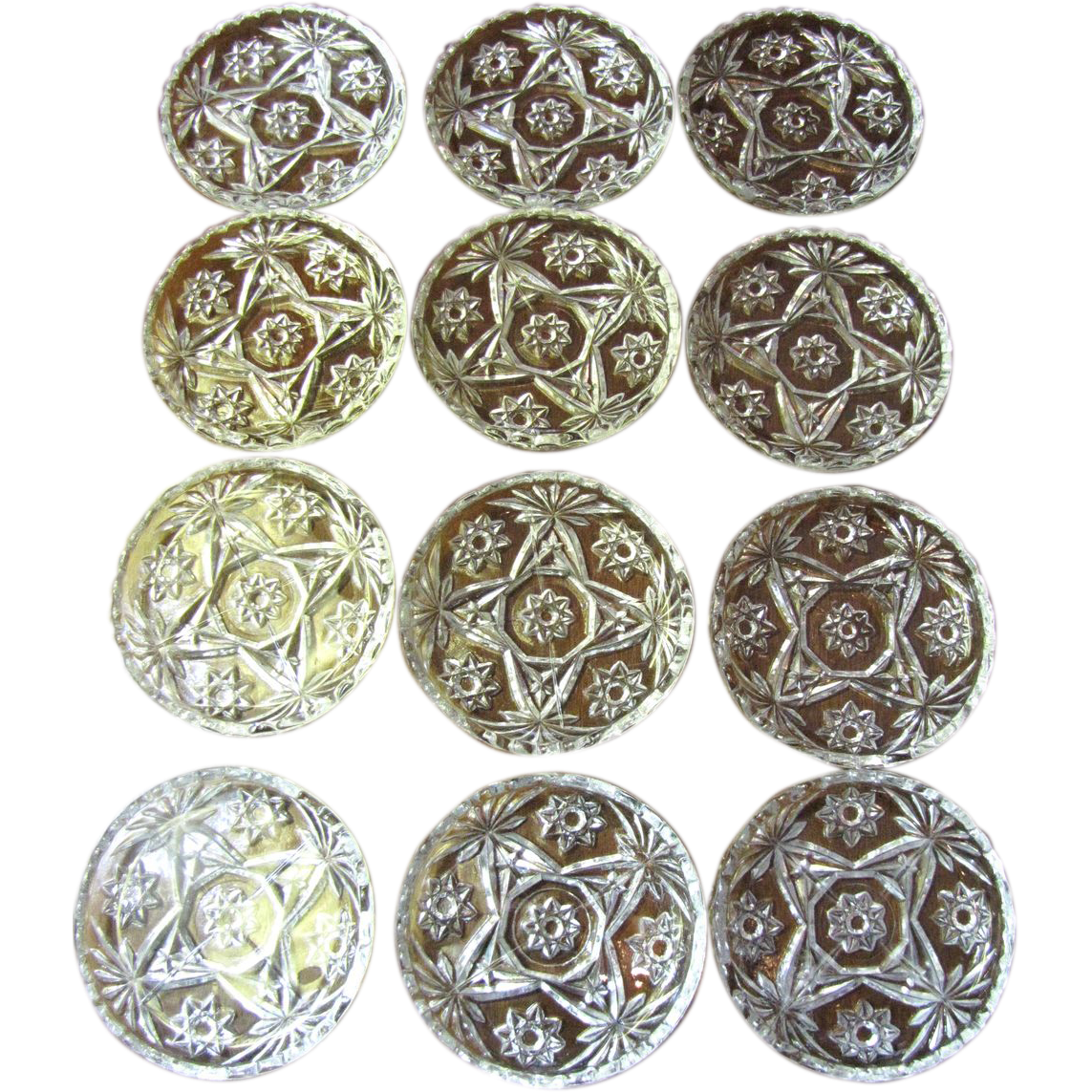 Long Set of 12 Anchor Hocking Pressed Glass Coasters Long Set of 12 Anchor Hocking Pressed Glass Coasters