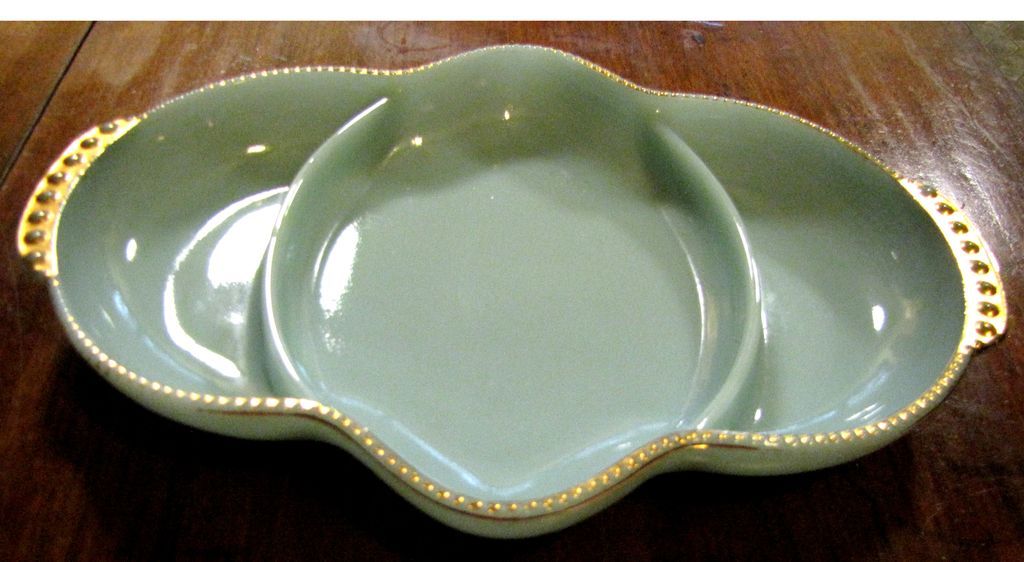 Fire King Blue Glass 3 Part Divided Serving Dish with 22k Gilding from