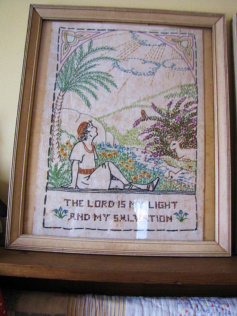 Beautiful Pair of Pastoral Biblical Theme Victorian Samplers Beautiful Pair of Pastoral Biblical Theme Victorian Samplers