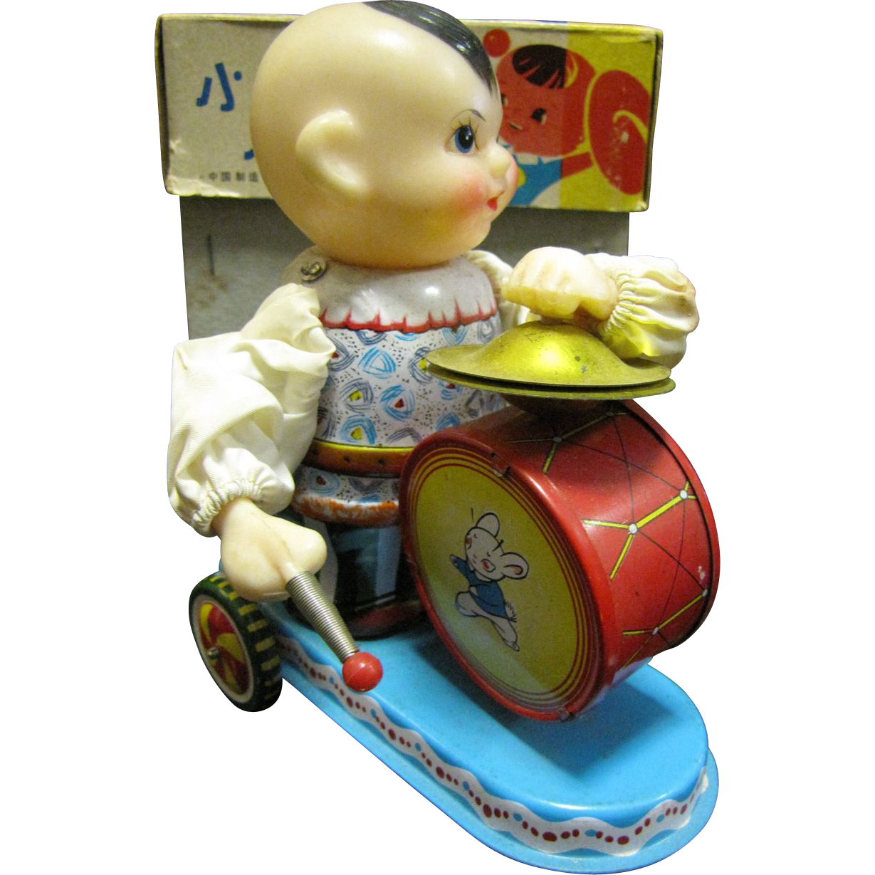 Cute Vintage Chinese Wind Up Toy, Boy with Drum! from faywrayantiques