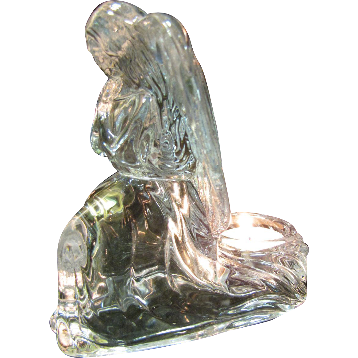 Large Kneeling Angel Lead Crystal Candle Holder (1 of 2 available) from
