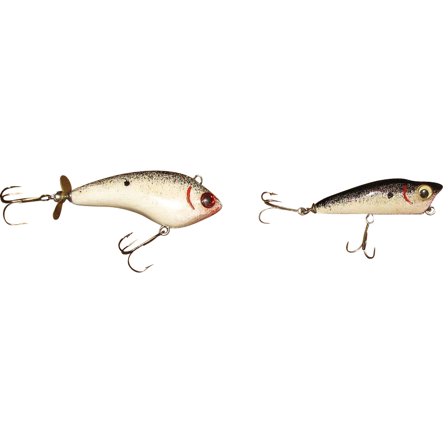 Vintage Hand Carved Painted Wood Fishing Lures Made by Danny Chebra from faywrayantiques on Ruby